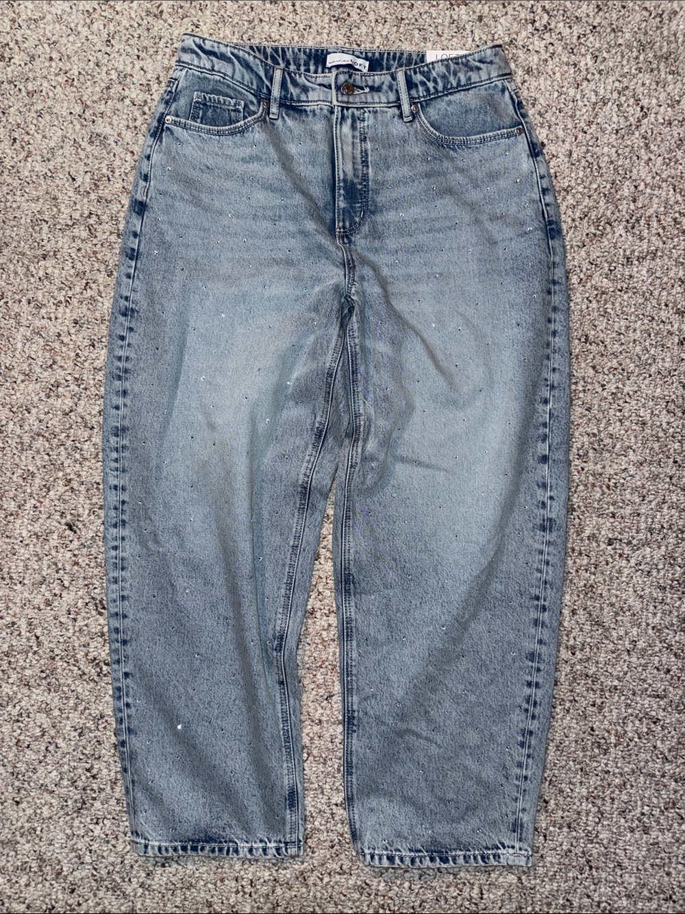 LOFT Light Wash Barrel jeans with studded rhinestones